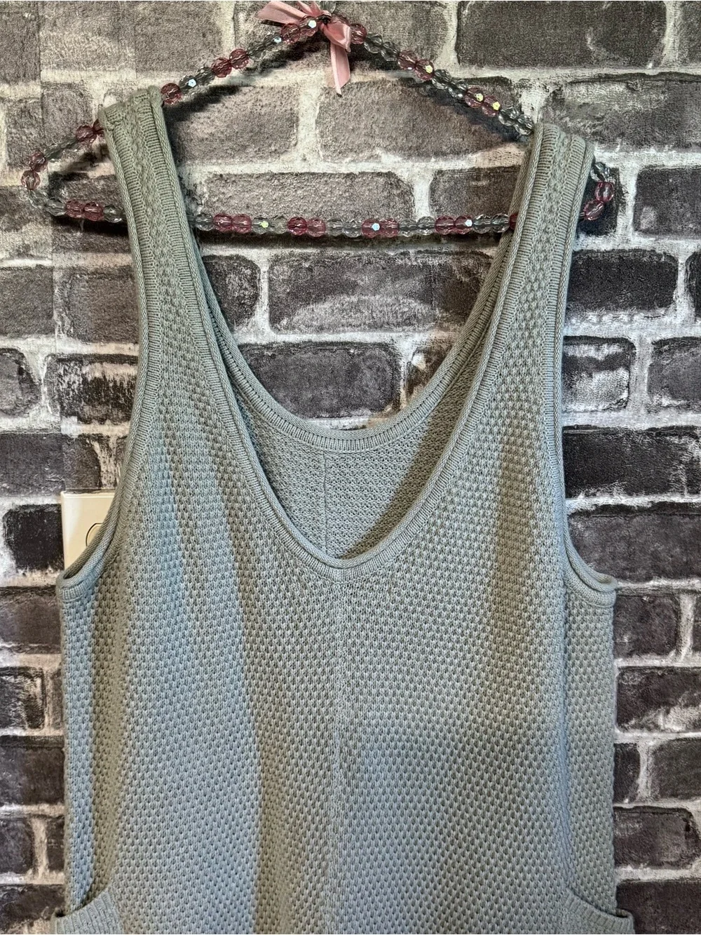 Free People Beach Hailee Knitted Jumpsuit stone green gray